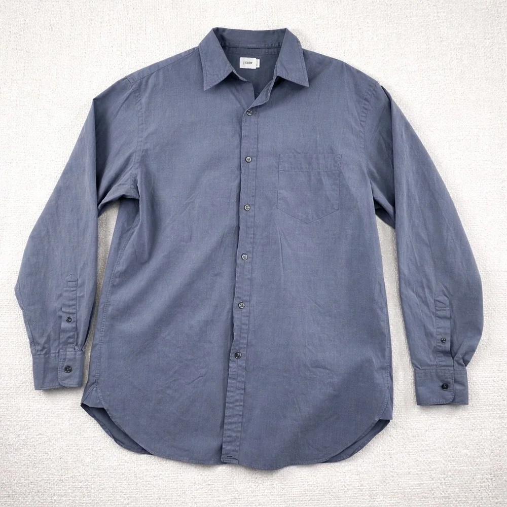 J‎ Crew Mens Button Down Dress Shirt Gray 60s 2 Ply Cotton Long Sleeve Size L